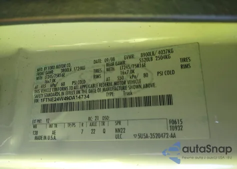 2009 Ford E-250 Commercial/Recreational from USA, damaged, VIN 1FTNE24W49DA14734